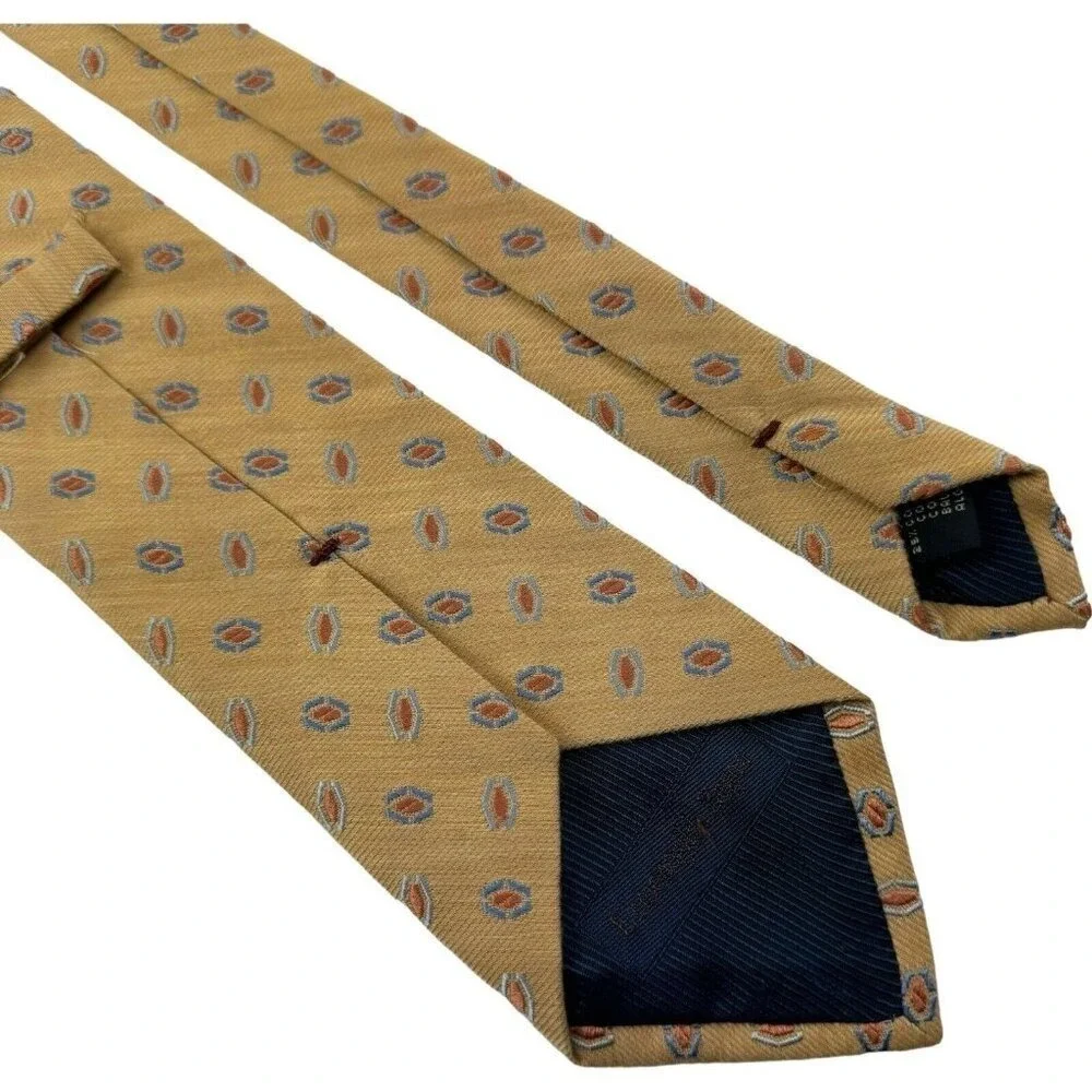 Ermenegildo Zegna Tan w/ Orange & Blue Embroidered Silk Cotton Tie Sz 3.5